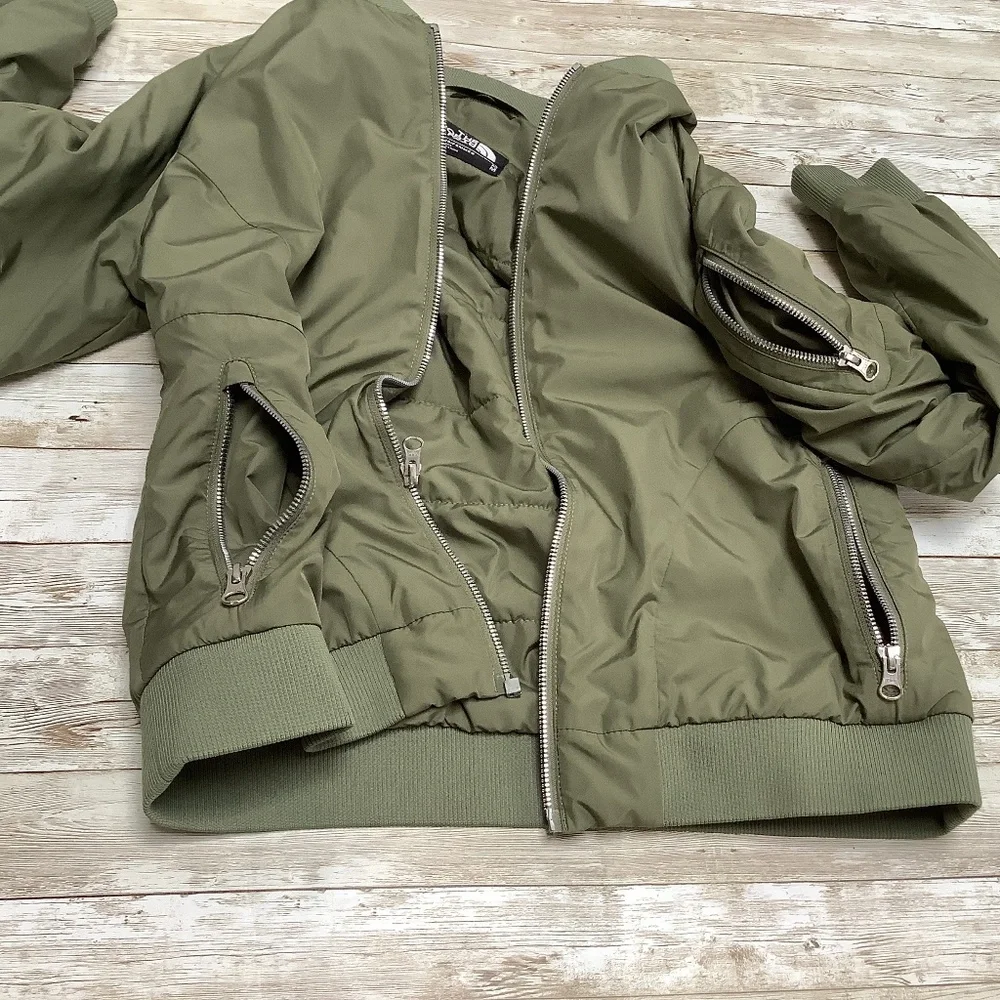 The North Face Puffer Bomber Jacket Insulated Olive Army Green M Medium - Picture 15 of 16
